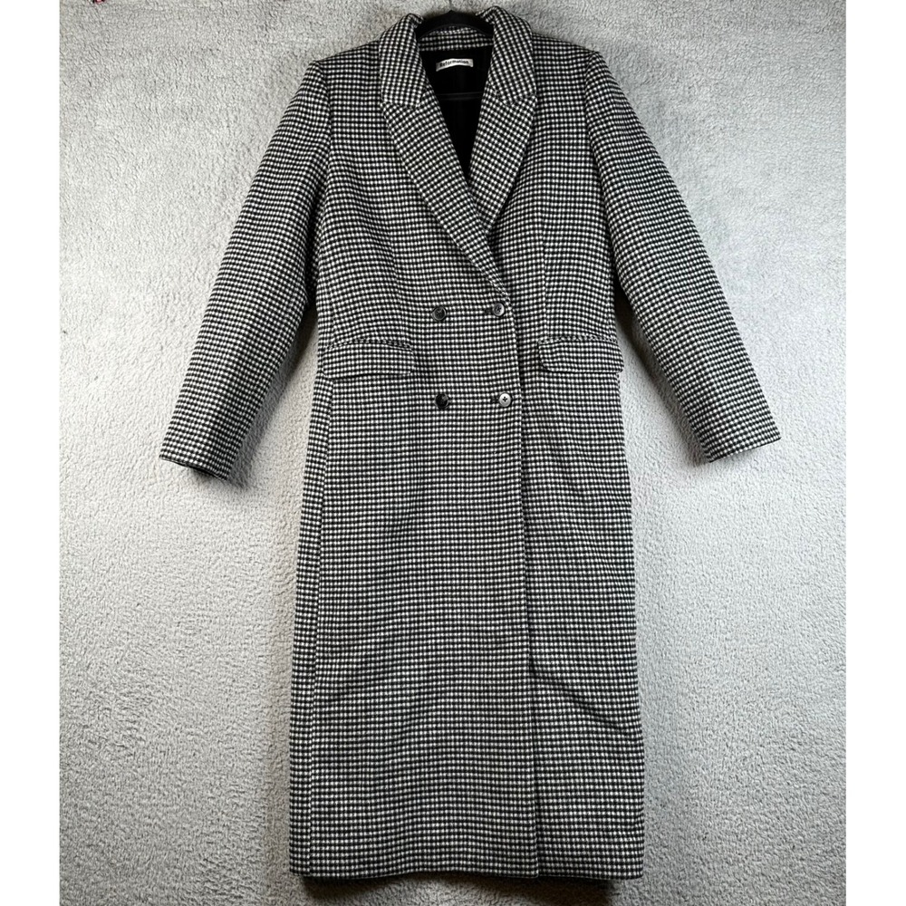 Reformation Baker Wool Blend Double Breasted Coat Black White L Dark Academia
